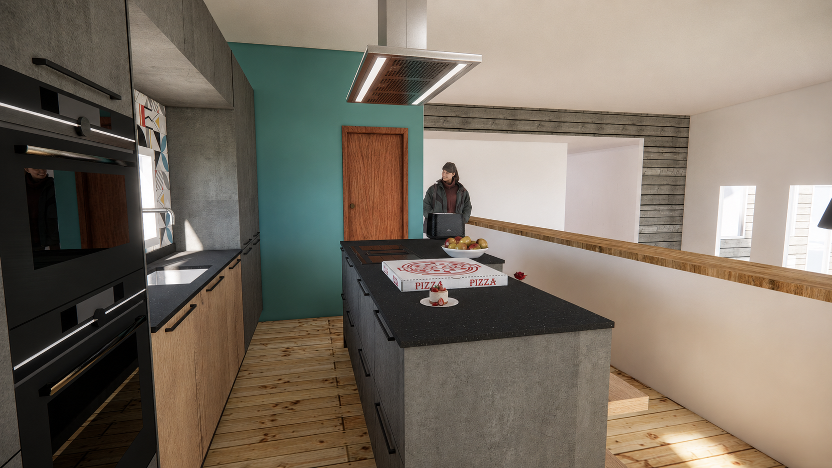 Cocina abierta con isla central de A-M